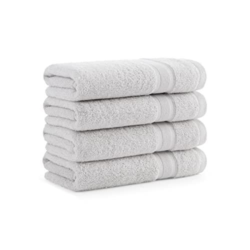 Aston & Arden Solid Turkish Hand Towels - (Set of 4) Extra Soft & Plush with Finest Long-Staple Aegean Cotton, 600 GSM, Luxury Towel for Spa, Hotel, and Bathroom, 18 x 32, Weathered Grey