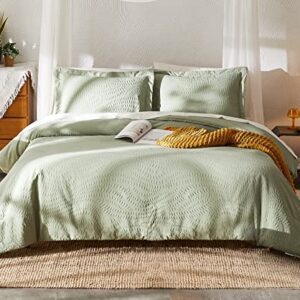 Geniospin Queen Comforter Set, Bed in a Bag Sage Green 7-Pieces, Botanical Pattern, All Season Comfortable Seersucker Bedding with Comforter, Sheets, Pillowcase & Shams (Queen, 90"x90")