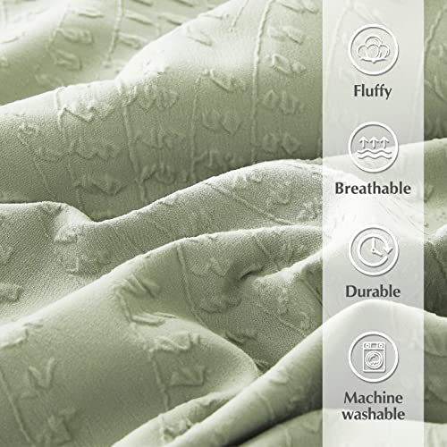 Geniospin Queen Comforter Set, Bed in a Bag Sage Green 7-Pieces, Botanical Pattern, All Season Comfortable Seersucker Bedding with Comforter, Sheets, Pillowcase & Shams (Queen, 90"x90")