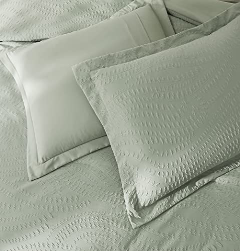 Geniospin Queen Comforter Set, Bed in a Bag Sage Green 7-Pieces, Botanical Pattern, All Season Comfortable Seersucker Bedding with Comforter, Sheets, Pillowcase & Shams (Queen, 90"x90")