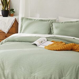 Geniospin Queen Comforter Set, Bed in a Bag Sage Green 7-Pieces, Botanical Pattern, All Season Comfortable Seersucker Bedding with Comforter, Sheets, Pillowcase & Shams (Queen, 90"x90")