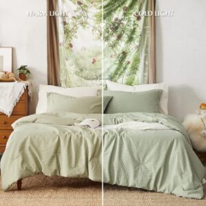 Geniospin Queen Comforter Set, Bed in a Bag Sage Green 7-Pieces, Botanical Pattern, All Season Comfortable Seersucker Bedding with Comforter, Sheets, Pillowcase & Shams (Queen, 90"x90")