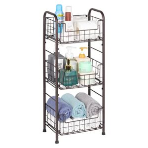 bathroom standing shelf unit, 3 tier towel storage shelf metal storage rack for bathroom holds bath, soap, shampoo, paper and toiletries(brown)