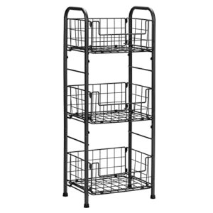 SHINOSKE Freestanding Bathroom Shelves Storage Shelf,Tall 3-Tier Wire Shelving Floor Stand for Bathroom, Kitchen, Living Room (Black)