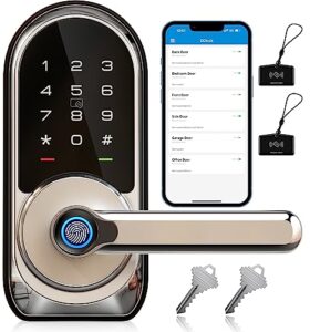 veise smart lock, keyless entry door lock with handle, fingerprint door lock, 7-in-1 smart locks for front door, electronic digital lock with keypad, app control, front door lock set, satin nickel