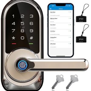 Veise Smart Lock, Keyless Entry Door Lock with Handle, Fingerprint Door Lock, 7-in-1 Smart Locks for Front Door, Electronic Digital Lock with Keypad, APP Control, Front Door Lock Set, Satin Nickel