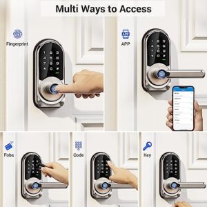 Veise Smart Lock, Keyless Entry Door Lock with Handle, Fingerprint Door Lock, 7-in-1 Smart Locks for Front Door, Electronic Digital Lock with Keypad, APP Control, Front Door Lock Set, Satin Nickel