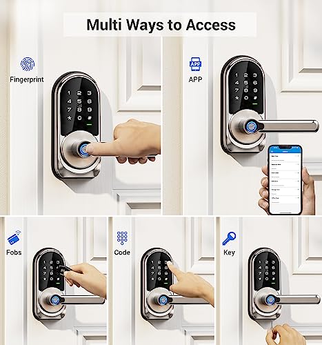 Veise Smart Lock, Keyless Entry Door Lock with Handle, Fingerprint Door Lock, 7-in-1 Smart Locks for Front Door, Electronic Digital Lock with Keypad, APP Control, Front Door Lock Set, Satin Nickel