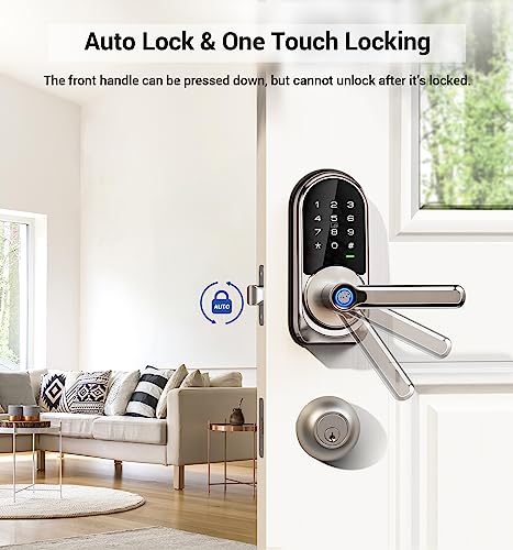 Veise Smart Lock, Keyless Entry Door Lock with Handle, Fingerprint Door Lock, 7-in-1 Smart Locks for Front Door, Electronic Digital Lock with Keypad, APP Control, Front Door Lock Set, Satin Nickel