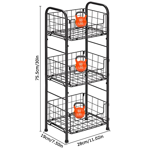 SHINOSKE Freestanding Bathroom Shelves Storage Shelf,Tall 3-Tier Wire Shelving Floor Stand for Bathroom, Kitchen, Living Room (Black)