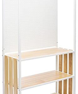 3 Tiered Shelving Display with Iron Frame, Pegboard Panel Shelving Unit, Paulownia Wood - Ivory