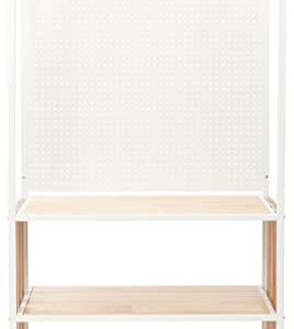 3 Tiered Shelving Display with Iron Frame, Pegboard Panel Shelving Unit, Paulownia Wood - Ivory