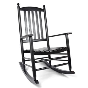 petkaboo porch casual solid wood rocking chair, for indoor and outdoor use, comfortable, sturdy and easy to maintain, load bearing 770 lbs.(black)