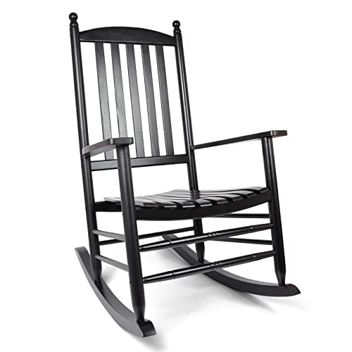 PETKABOO Porch Casual Solid Wood Rocking Chair, for Indoor and Outdoor Use, Comfortable, Sturdy and Easy to Maintain, Load Bearing 770 LBS.(Black)