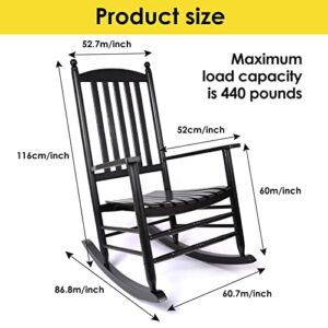 PETKABOO Porch Casual Solid Wood Rocking Chair, for Indoor and Outdoor Use, Comfortable, Sturdy and Easy to Maintain, Load Bearing 770 LBS.(Black)