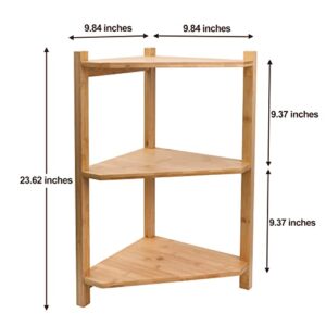 FoverOne Bamboo Corner Shelf, 3 Tier Corner Storage Rack, 24 inches Height Freestanding Shelf Unit for Kitchen, Bathroom, Bedroom, Living Room