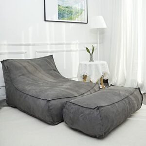 n&v giant foam filling floor sofa, extra large high density foam bean bag, faux chamois cover, independent linen (grey, with ottoman)