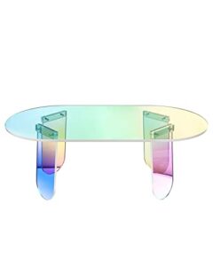 ksacry acrylic coffee tables modern accent night stand iridescent table coffee table side table round end table modern chic desk-living for office home decor (4 legs style, 37.4"l x 19.7"w x 13.8"h)