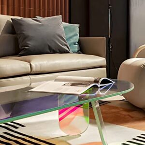 KSacry Acrylic Coffee Tables Modern Accent Night Stand Iridescent Table Coffee Table Side Table Round End Table Modern Chic Desk-Living for Office Home Decor (4 Legs Style, 37.4"L X 19.7"W X 13.8"H)