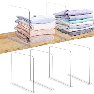fixwal 6 pack clear shelf dividers for closet organization, closet shelf divider organizer multi functional wood closet separator for storage in bedroom, kitchen, office