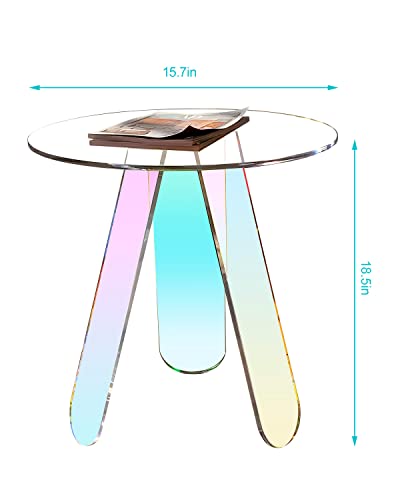 KSacry Acrylic Coffee Tables Modern Accent Night Stand Iridescent Table Coffee Table Side Table Round End Table Modern Chic Desk-Living for Office Home Decor (3 Legs Style, 15.7"L X 15.7"W X 17.7"H)