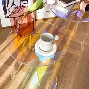 KSacry Acrylic Coffee Tables Modern Accent Night Stand Iridescent Table Coffee Table Side Table Round End Table Modern Chic Desk-Living for Office Home Decor (3 Legs Style, 15.7"L X 15.7"W X 17.7"H)