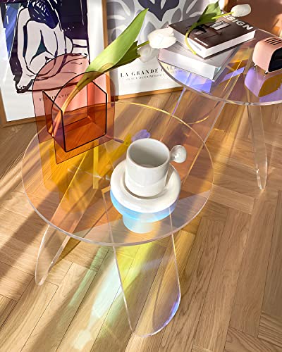 KSacry Acrylic Coffee Tables Modern Accent Night Stand Iridescent Table Coffee Table Side Table Round End Table Modern Chic Desk-Living for Office Home Decor (3 Legs Style, 15.7"L X 15.7"W X 17.7"H)