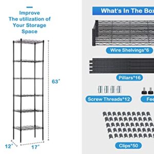 6-Tier Metal Wire Shelving Unit Tall Shelf Storage Rack NSF Certified Storage Shelves 600 Lbs Capacity Standing Utility Shelf for Laundry Kitchen Pantry Garage Organization Snack Shelf