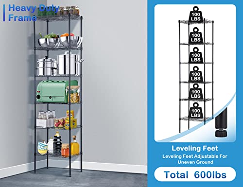 6-Tier Metal Wire Shelving Unit Tall Shelf Storage Rack NSF Certified Storage Shelves 600 Lbs Capacity Standing Utility Shelf for Laundry Kitchen Pantry Garage Organization Snack Shelf