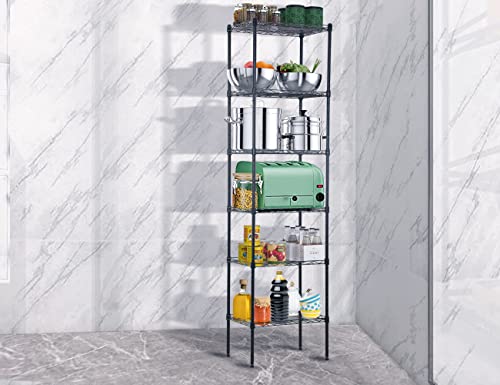 6-Tier Metal Wire Shelving Unit Tall Shelf Storage Rack NSF Certified Storage Shelves 600 Lbs Capacity Standing Utility Shelf for Laundry Kitchen Pantry Garage Organization Snack Shelf