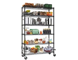 6-tier metal wire shelving unit w/wheels height adjustable storage rack nsf certified storage shelves 2100/500 lbs capacity standing utility shelf for laundry kitchen pantry garage organization
