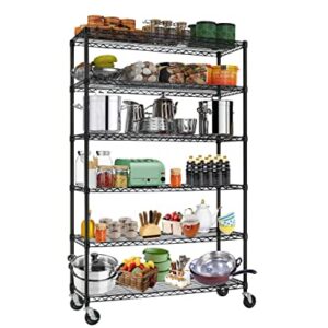 6-Tier Metal Wire Shelving Unit w/Wheels Height Adjustable Storage Rack NSF Certified Storage Shelves 2100/500 Lbs Capacity Standing Utility Shelf for Laundry Kitchen Pantry Garage Organization