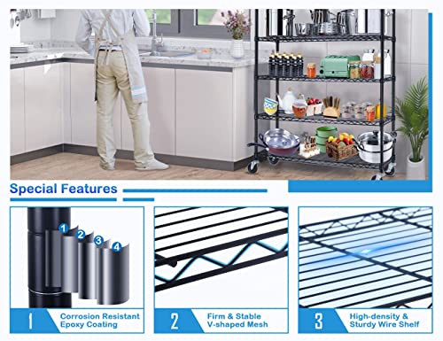 6-Tier Metal Wire Shelving Unit w/Wheels Height Adjustable Storage Rack NSF Certified Storage Shelves 2100/500 Lbs Capacity Standing Utility Shelf for Laundry Kitchen Pantry Garage Organization