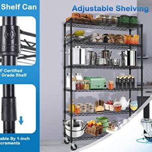 6-Tier Metal Wire Shelving Unit w/Wheels Height Adjustable Storage Rack NSF Certified Storage Shelves 2100/500 Lbs Capacity Standing Utility Shelf for Laundry Kitchen Pantry Garage Organization