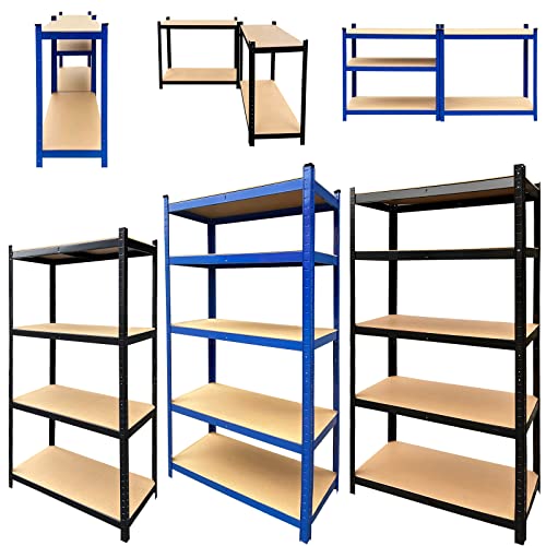 5 Tier Adjustable Boltless Garage Shelving, Heavy Duty Storage Racking Unit, Organizing Metal Shelf for Home Office Workshop Warehouse Household Kitchen, 66" H x 30" W x 12" D, 5 Tier Black DIY Shelf