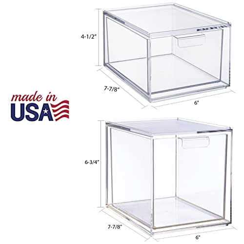 STORi Audrey Stackable Clear Bin Plastic Organizer Drawers | 2 Piece Set | Organize Cosmetics and Beauty Supplies on a Vanity | Made in USA