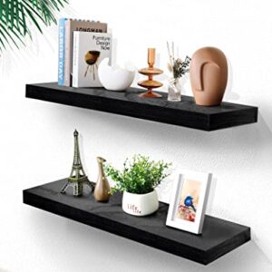 Annecy Floating Shelves Set of 2, 36" L x 6.8" D Black Floating Shelves for Wall Storage,Soild Wood Floating Shelf for Bathroom, Living Room,Kitchen,Rustic Shelves for Wall Décor