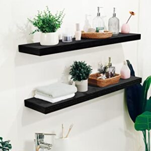 Annecy Floating Shelves Set of 2, 36" L x 6.8" D Black Floating Shelves for Wall Storage,Soild Wood Floating Shelf for Bathroom, Living Room,Kitchen,Rustic Shelves for Wall Décor