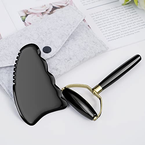 Gua Sha Facial Tools,Roller Gua Sha Set Natural Bian Stone Gua Sha Jade Scraping Massage Tool,Body Gua Sha Stone with Comb,Large GuaSha Set for Traditional Acupuncture Therapy Gua Sha Massage Tool