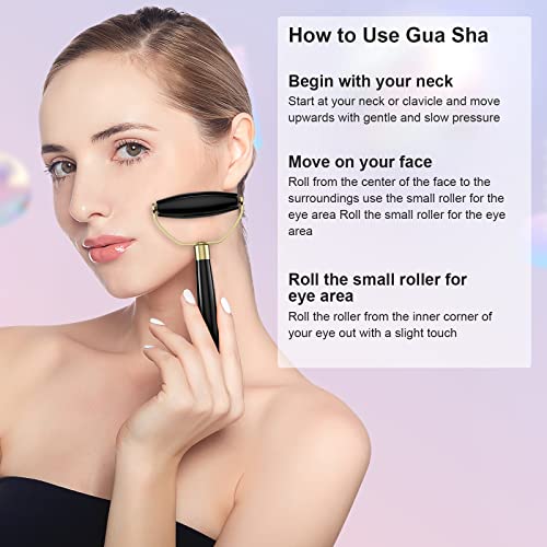 Gua Sha Facial Tools,Roller Gua Sha Set Natural Bian Stone Gua Sha Jade Scraping Massage Tool,Body Gua Sha Stone with Comb,Large GuaSha Set for Traditional Acupuncture Therapy Gua Sha Massage Tool