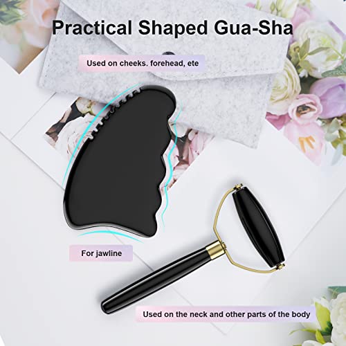 Gua Sha Facial Tools,Roller Gua Sha Set Natural Bian Stone Gua Sha Jade Scraping Massage Tool,Body Gua Sha Stone with Comb,Large GuaSha Set for Traditional Acupuncture Therapy Gua Sha Massage Tool