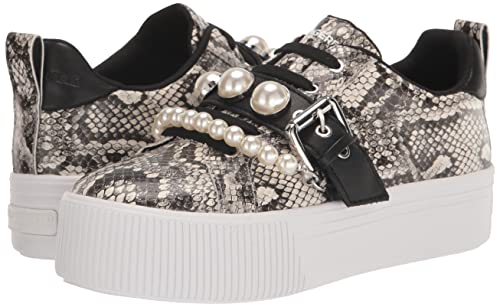 Karl Lagerfeld Paris Women's Vidya Pearls-Lace Sneaker, Black/White, 9.5