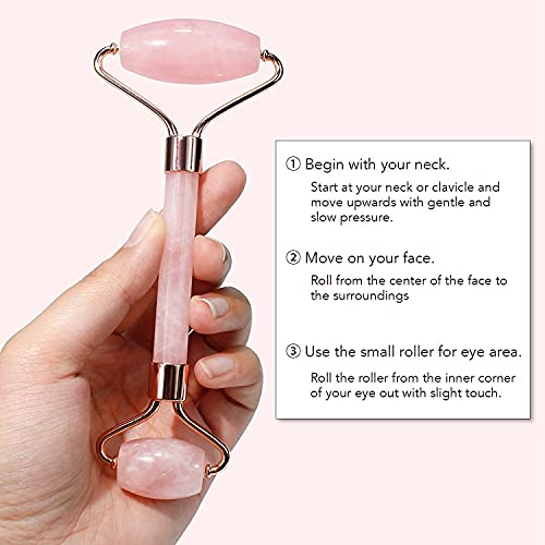 ASRA Crystal Rose Quartz Natural Jade Roller for Face - Aging Wrinkles, Puffiness Facial Skin Massager Treatment Therapy - Premium Jade Stone