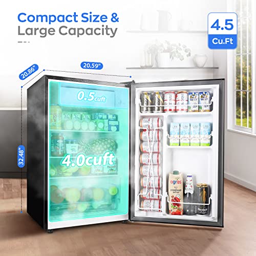 Upstreman 4.5 Cu.Ft Mini Fridge with Freezer, Single Door Small Refrigerator, Adjustable Thermostat, Low noise, Energy-efficient, Compact Refrigerator for Dorm, Office, Bedroom, Black-FR45