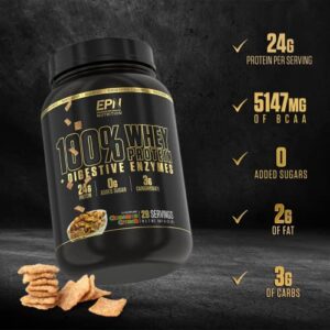 100% Whey Protein Powder | #1 Rated w/ 24g Protein, Digestive Enzymes, 0 Added Sugar or Fillers, Isolate + Concentrate | Build Muscle, Recover Quicker (Gluten Free, Keto Friendly) - Cinnamon Crunch