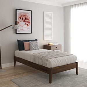 Bme Caden and Dinkee Solid Acacia Wood Deluxe Bed Frame - Mid Century, Retro Style - Easy Assembly - No Box Spring Needed - 12 Strong Wood Slat Support, Queen & Twin, Dark Chocolate