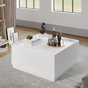panana modern coffee table with 2 drawers for living room home office, wooden coffee table in white