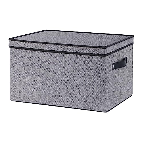 YheenLf Fabric Storage boxes,Storage Baskets for Shelves with Lids, Fabric Storage Bins with Handles, Decorative Linen Closet Organizers Boxes,Medium, Gray, 1-Pack