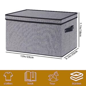 YheenLf Fabric Storage boxes,Storage Baskets for Shelves with Lids, Fabric Storage Bins with Handles, Decorative Linen Closet Organizers Boxes,Medium, Gray, 1-Pack