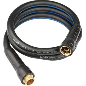 EADUTY Hybrid Lead In Garden Hose 5/8 IN. x 6 FT, Heavy Duty, Lightweight, Flexible with Swivel Grip Handle and Solid Brass Fittings, Gray+Blue